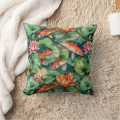 水彩コイと睡蓮装飾用クッション クッション (ブランケット)