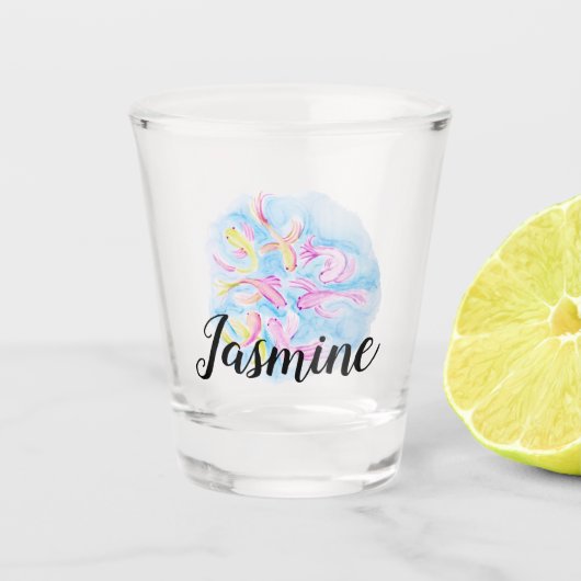水彩コイフィッシュカラフルカスタムパーソナライズされた ショットグラス (正面)