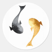 水彩コイ結婚魚 ラウンドシール (正面)