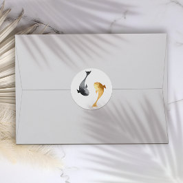 水彩コイ結婚魚 ラウンドシール