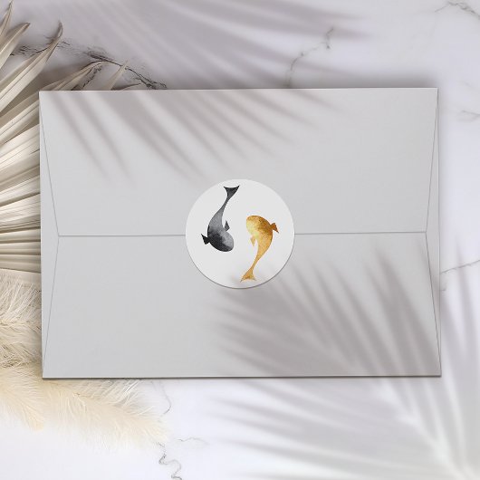 水彩コイ結婚魚 ラウンドシール