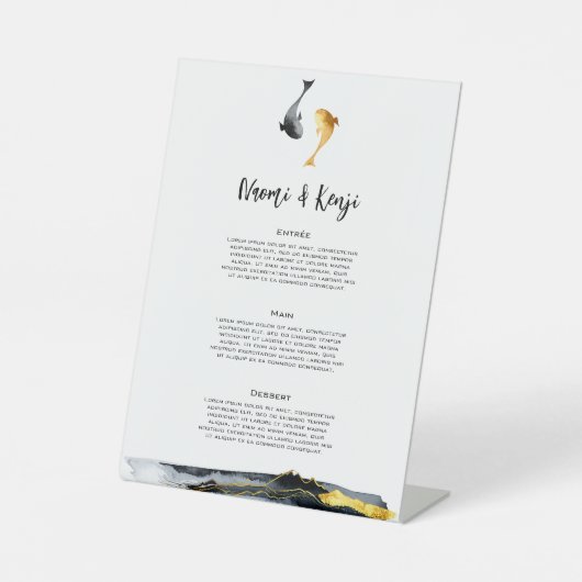 水彩コイ結婚魚 台座サイン (正面)