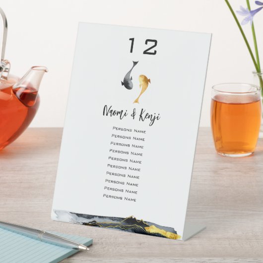 水彩コイ結婚魚 台座サイン (インサイチュ)