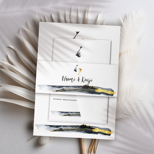 水彩コイ結婚魚 招待状ベリーバンド