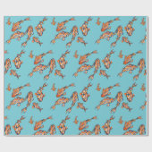 水彩コイ魚の模様の青い包み紙 ラッピングペーパー (フラット)