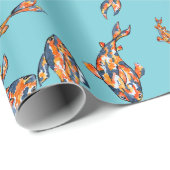 水彩コイ魚の模様の青い包み紙 ラッピングペーパー (ロールコーナー)