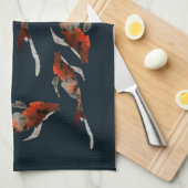 水彩コイ魚イラストレーション キッチンタオル (四つ折り)