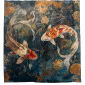 水彩コイ魚イラストレーション シャワーカーテン (正面)