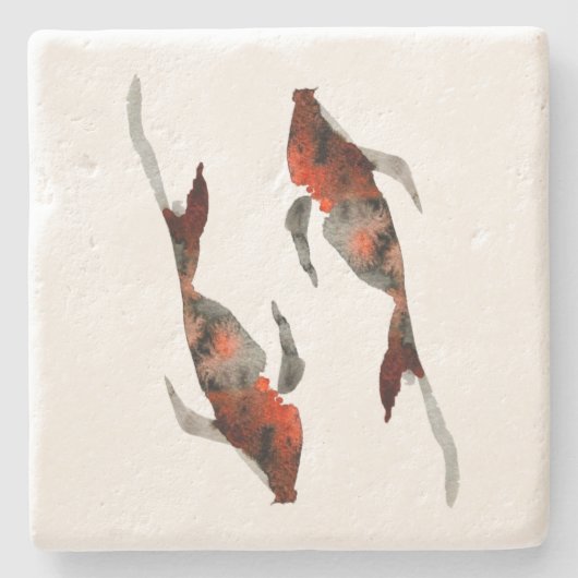 水彩コイ魚イラストレーション ストーンコースター (正面)