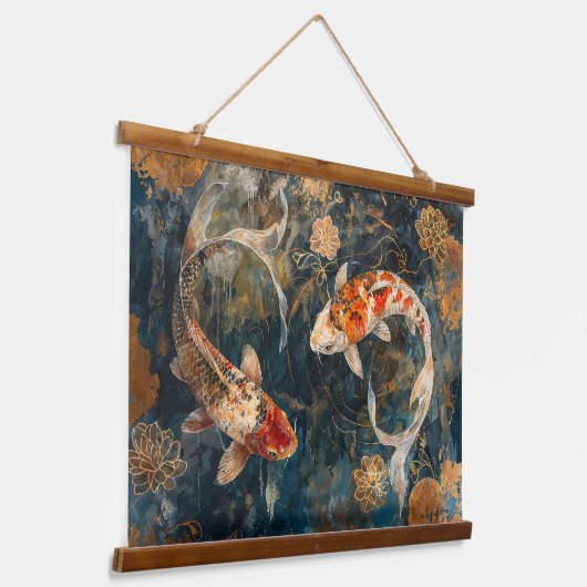 水彩コイ魚イラストレーション 吊り下げ型タペストリー (傾斜あり)