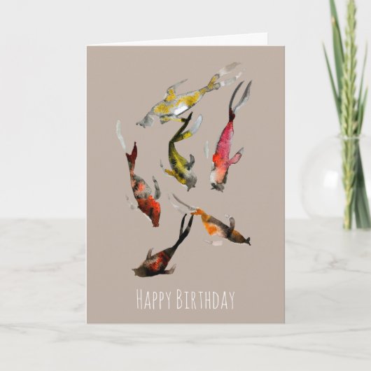 水彩コイ魚赤褐色金ゴールド カード (正面)