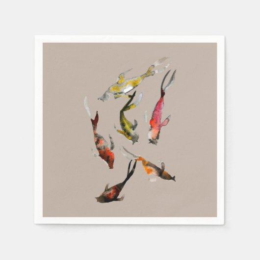 水彩コイ魚赤褐色金ゴールド スタンダードカクテルナプキン (正面)