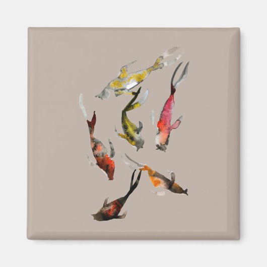 水彩コイ魚赤褐色金ゴールド マグネット (正面)