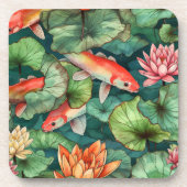 水彩コイ&睡蓮懸命プラスチックコースター コースター (正面)