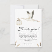 水彩コウノトリ赤ちゃんシャワーサンキューカード サンキューカード (正面)