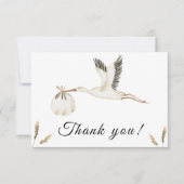 水彩コウノトリ赤ちゃんシャワーサンキューカード サンキューカード (正面)