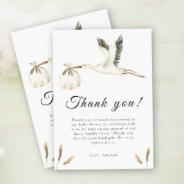 水彩コウノトリ赤ちゃんシャワーサンキューカード サンキューカード
