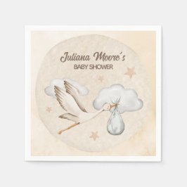 水彩コウノトリ赤ちゃんシャワー スタンダードカクテルナプキン