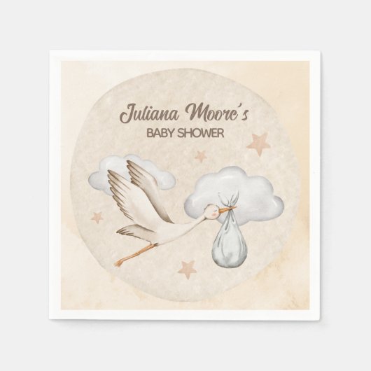 水彩コウノトリ赤ちゃんシャワー スタンダードカクテルナプキン (正面)