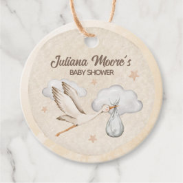 水彩コウノトリ赤ちゃんシャワー フェイバータグ