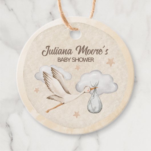 水彩コウノトリ赤ちゃんシャワー フェイバータグ (正面)