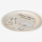 水彩コウノトリ赤ちゃんシャワー ペーパープレート (アングル)