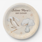 水彩コウノトリ赤ちゃんシャワー ペーパープレート (正面)
