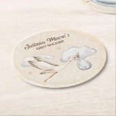 水彩コウノトリ赤ちゃんシャワー ラウンドペーパーコースター (アングル)