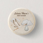 水彩コウノトリ赤ちゃんシャワー 缶バッジ (正面)
