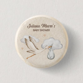 水彩コウノトリ赤ちゃんシャワー 缶バッジ