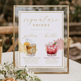 水彩コクテル ウェディングサイン ドリンク Bride+Groom Signature+Drinks ポスター