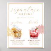水彩コクテル ウェディングサイン ドリンク Bride+Groom Signature+Drinks ポスター (正面)