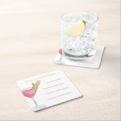 水彩コスモポリタンカクテルレシピ スクエアペーパーコースター (インサイチュ)