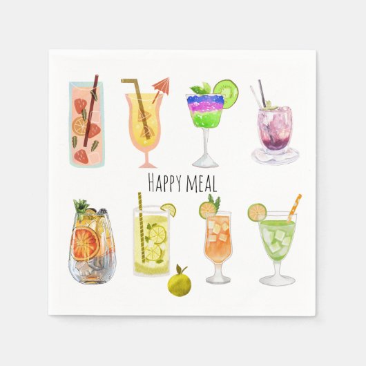 水彩コックテイル おしゃれパーティー お祝い 白 スタンダードカクテルナプキン (正面)