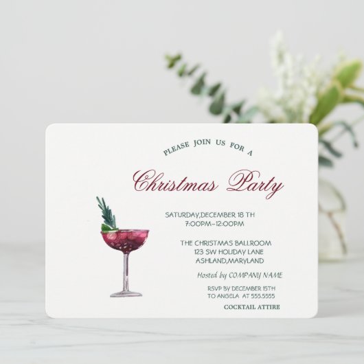水彩コックテールレッドクリスマス企業パーティー 招待状 (スタンド正面)