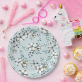 水彩コットンフラワーとユーカリ ペーパープレート (パーティー)