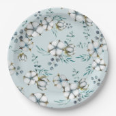 水彩コットンフラワーとユーカリ ペーパープレート (正面)