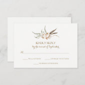 水彩コットンリース羽毛結婚式RSVPカード 出欠カード (正面/裏面)