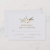 水彩コットンリース羽毛結婚式RSVPカード 出欠カード (正面/裏面)