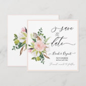 水彩コットン ブラッシュ ローズ Save the Date 招待状 (正面/裏面)