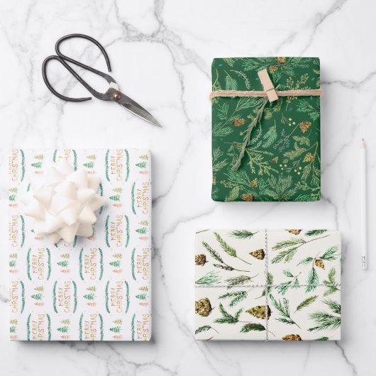水彩コテージクリスマス ラッピングペーパーシート (正面)