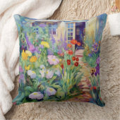 水彩コテージ庭園 – 花が咲き誇る クッション (ブランケット)