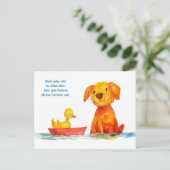 水彩コミック犬がボートのウサギを眺める シーズンポストカード (スタンド正面)