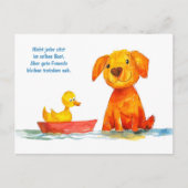 水彩コミック犬がボートのウサギを眺める シーズンポストカード (正面)