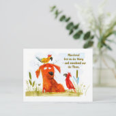 水彩コミック犬と2羽のインコ シーズンポストカード (スタンド正面)