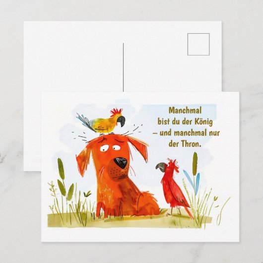 水彩コミック犬と2羽のインコ シーズンポストカード (正面/裏面)