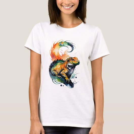 水彩コモドドラゴン Tシャツ (正面)