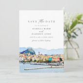 水彩コルフー、ギリシャ、ケルキュラ、Save the Date 招待状 (スタンド正面)
