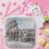 水彩コロッセオ ローマ イタリア 紙皿 アート (パーティー)