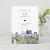 水彩コロンバスオハイオ州スカイライン絵画ウェディング 招待状 (スタンド正面)